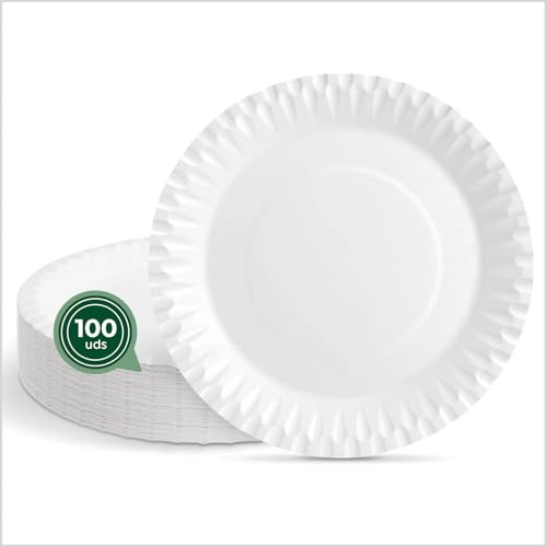 Maxi Products - 100 Platos de Cartón Desechable - Ø 28 cm - Plato Vajilla - Plato Redondo Cartón Desechable - Platos para Catering, Eventos y Celebraciones - APTO ALIMENTARIO