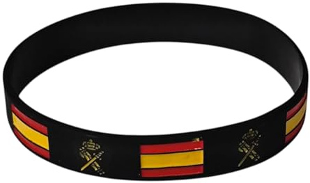 Pulsera Guardia Civil de Silicona – Color Negro con Escudo de la Guardia Civil y Bandera de España en Relieve – Unisex, 63 mm de Diámetro Interno, 12 mm de Ancho, 21 cm de contorno - 1 unidad
