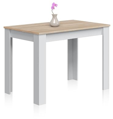 duehome | Mesa Auxiliar Fija, Mesa Comedor o Cocina, Acabado en Color Blanco Artik y Roble Canadian, Modelo Dina, Medidas: 109 cm (Ancho) x 67 cm (Fondo) x 78 cm (Alto)
