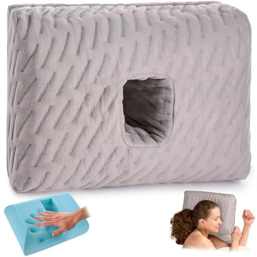 ODOXIA Almohada con Agujero | Almohada Agujero para Dormir de Lado | Anti Dolores para Piercings y CNH | Cojín Donut de Espuma Viscoelástica | Transpirable y Refrescante