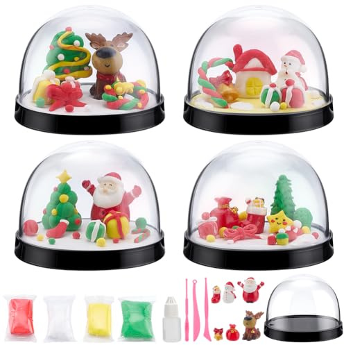WEBEEDY 4 Set Weihnachts Schneekugel Kit DIY Deine Eigene Schneekugel Set Mit 6 Mini Harz Schneemann Rentier Weihnachtsmann Skulptur Und 12 Farbton Weihnachtsfeier Wohnkultur
