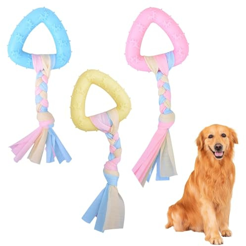 GVSS 3 Pièces Jouet Chiot pour Les Dent 18x7,2cm,Jouet Chien,Jouet Chiot à Macher en Caoutchouc avec Corde,Favorise la Santé Bucco-Dentaire,Soulage Les Démangeaisons