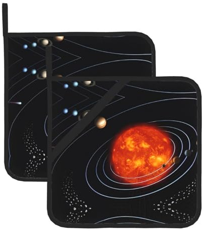 Outer Space Galaxy Solar System Print Pot Holders Sets â€“ Heat Resistant Potholders, 2-Pack Kitchen Oven Mitts for Baking, BBQ, Microwave