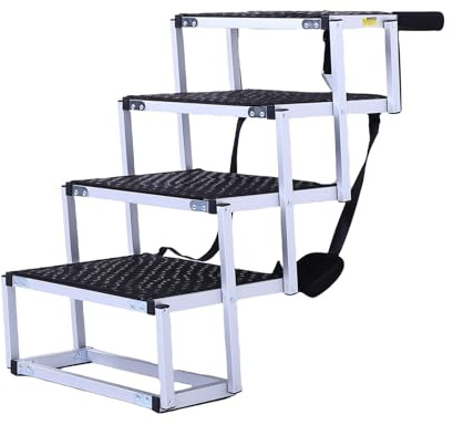 POENVFPO Husdjur Trappa, Vikbar 5-stegs Husdjursramp med Icke-slip Ansikte för SUV-lastbilsäng och Soffa, Lätt Aluminiumlegering