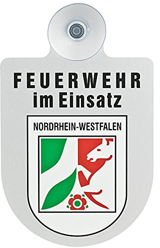 Feuerwehr im Einsatz KFZ Aluschild mit Saugnapf und Bundesland Wappen (Nordrhein-Westfalen)