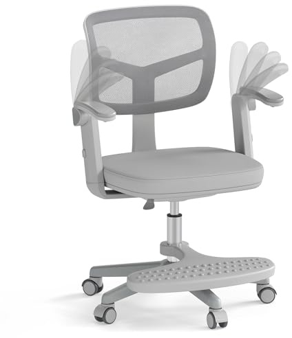 FANTASK Schreibtischstuhl Kinder, Höhenverstellbarer Kinderdrehstuhl, ergonomischer Bürostuhl mit klappbarer Armlehne & Fußstütze, Kinderstuhl für Jungen & Mädchen ab 3 Jahren (Grau)