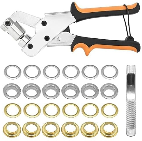 Grommet Tool Kit, 3/8 Inch 10mm Pliers with 500 Gold Grommet Sets