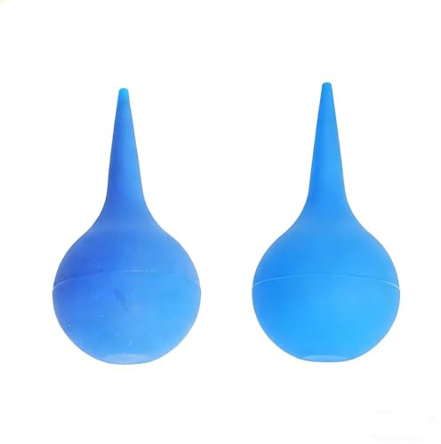 2 Pack Blue Rubber Bulb Syringe for Ear Wax Removal and Cleaning, Soft Reusable Squeeze Air Blower for Adults Kids Babies, Ear Cleaner Tool with Washing and Dust Removal Functions