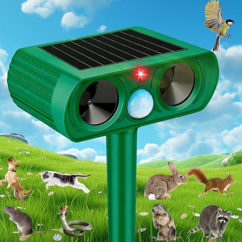 Katzenschreck Ultraschall, Solar Katzenabwehr mit PIR-Bewegungssensor, Wasserdicht Maulwurf Vertreiber, Katzenvertreiber für draußen, Tiervertreiber gegen Katzen, Hunde, Marder, Vögel, 2 Stück