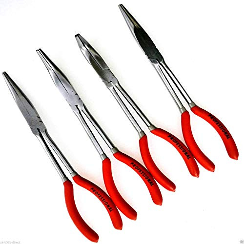 Neilsen CT0962 4pc Long Nose Pliers Set - Size: 11in / 285mm | Straight, 10 Degree, 45 Degree, 90 Degree, Angle | Ideal for Precision Gripping, Reaching Tight Areas and Angled Access Work