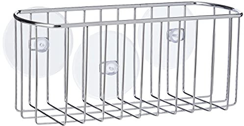 iDesign Portaoggetti doccia, Porta bagnoschiuma piccolo in metallo con 3 ventose per flaconi e prodotti vari, argento