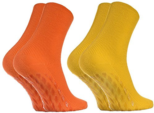 Rainbow Socks - Hombre Mujer Calcetines Diabéticos Sin Goma Antideslizantes ABS - 2 Pares - Naranja Amarillo - Talla 36-38