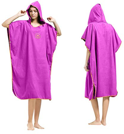 Ele Eleoption - Poncho asciugamano con cappuccio in microfibra, ideale per il surf, compatto e leggero, perfetto per spiaggia, vacanze, viaggi, surf, taglia unica Rose Purple