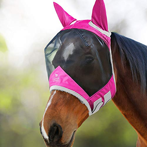 Harrison Howard CareMaster Pro Luminous Maschera anti-mosche per cavallo UV protezione con para orecchie (Full (L), Rosa)