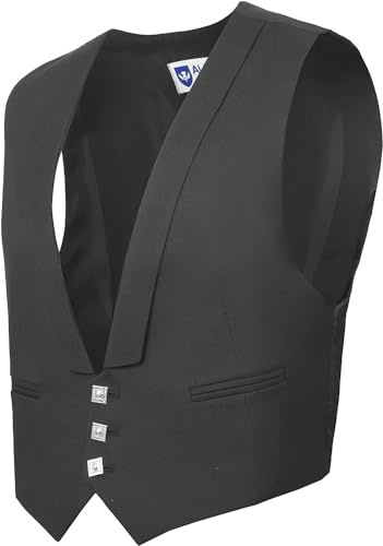 Allsafe Traders Prince Charlie Black Kilt Waistcoat/Vest, Black, 44