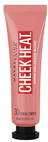 Maybelline New York Cheek Heat Gel-Cream Blush Makeup, Lightweight, Breathable Feel, Sheer Flush Of Color, Natural-Looking, Dewy Finish, Oil-Free, Coral Ember, 1 Count