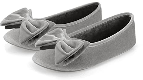 BCTEX COLL Women's Fancy House Slippers with Bow, Ladies Sexy Velvet Ballerina Slipper 5-6 Grey01