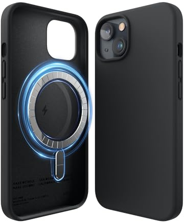 elago Magnetische Silikon Hülle für iPhone 13 | Kompatibel mit MagSafe, integrierte Magnete, Schutzhülle, Premium-Silikon (Schwarz)
