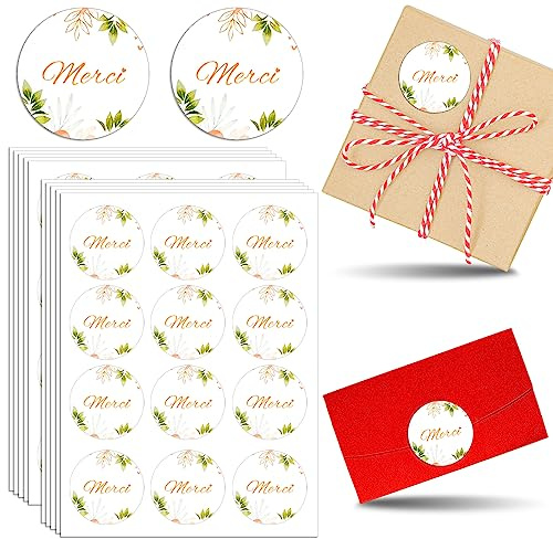 Brelet 156 Pcs Autocollant Merci Personnalisé Auto-Adhésif, 4cm Rond Thank You Stickers Etiquette Merci Bricolage pour Enveloppes Cadeaux Décoration Cadeau Mariage Fête Enveloppe
