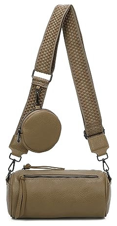 OBC Damen Zylinder Crossbody Tasche Umhängetasche Schultertasche Handtasche Gürteltasche Handytasche Bucket Bag Retro Vintage Messenger Taupe