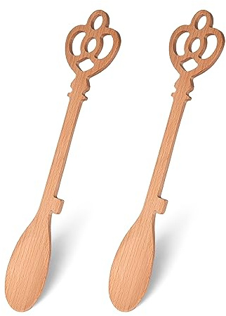 Fisura - Cuillère de cuisine originale en forme de clé. Set de 2 spatules pour la cuisine en forme. Cuillère en bois de hêtre. Accessoires de cuisine résistants à la chaleur. (Clé du château)
