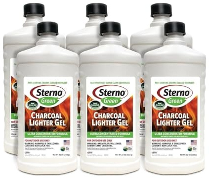 Sterno Fire Starter Fuel Gel - Charcoal Lighter Fluid - Concentrated Ethanol Fuel for BBQ or Fireplace - All-Weather Burner for Outdoor Use - 22 Oz Each, Pack of 6 Bottles