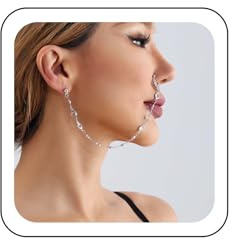 Wendalern Nase Zu Ohr Kette Schmuck Für Frauen Gefälschte Nase Ring Reifen Mit Kristall Kette Quaste Indischen Strass Nasenring Stollen Non-piercing Nasenloch Körper Kostüm Outfit Zubehör Für Mädchen