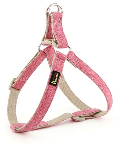 Plutus Pet Cotton Hemp Step In Dog Harness, Sustainable, Lightweight and Escape-Proof, Easy Walk Dog Harness for Puppy Small Medium and Large Dogs, Hot Pink, S