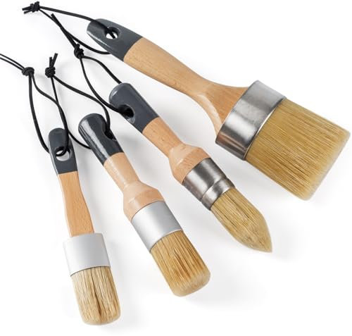 HANJKINZ Chalk and Wax Paint Brush 4Pcs Set, Chalk Paint Brushes for Furniture, Painting or Waxing, Milk Paint, Natural Bristle Chalk Paint Brush for All Painting and Waxing