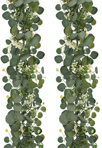 2pcs Guirnaldas Artificiales de Eucalipto, Guirnalda Verde Colgante de 1.8 m, Planta Colgante de Eucalipto, Plantas Artificiales Decorativas, Guirnalda de Flores Artificiales, para Decoración Boda