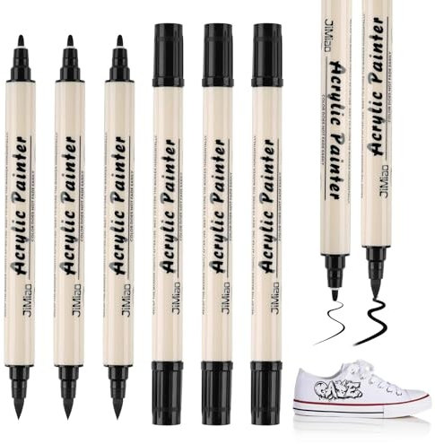 Maxmoc Textilstifte Waschmaschinenfest,6 Stück Acrylstifte Weiß,1-5mm Dual Tip Textilmarker,Wasserfeste Stoffmalstifte Textilfarbe Schwarz für T-Shirt Stoffbeutel Basteln (Schwarz)