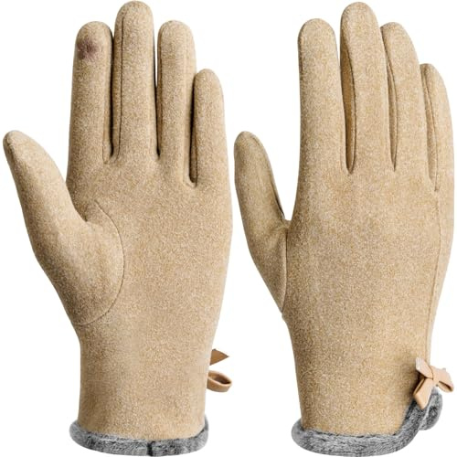 Vagasi Guanti da Donna Caldi antivento invernali touchscreen, Guanti caldi da donna con polsini in pelliccia, per la guida, Natale