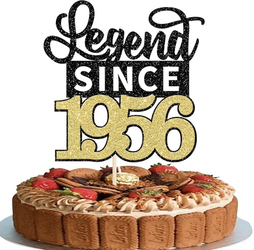 SYKYCTCY 1 Pack Legend Since 1956 Cake Topper Glitter Happy 70th Birthday Cake Pick 70 Fabulous Cake Decorations for Cheers to 70th Birthday Wedding Anniversary Party Supplies