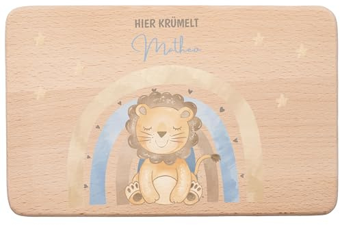 MINIHELDEN - Personalisiertes Frühstücksbrettchen Kinder Holz, Brotzeitbrett mit Namen und Tiermotiven, Individuelles Geschenk für Kinder und Babys zur Geburt, Taufe oder Weihnachten