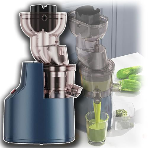 Exprimidor Automático Zumo Lento Hogar, Eficiencia Extracción Zumo Puro 98% Exprimidor Silencioso Frutas Frescas Diámetro 9cm 150W Separación Zumo Marcha Atrás, para Frutas,Blue