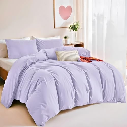 Michorinee Housse de Couette 200x200 Violet Parure de Lit Adulte Couvre lit 2 Personnes en Microfibre Linge de lit Semblable au Coton au Toucher avec 2 Taies d'oreiller 65x65 et Fermeture Éclair