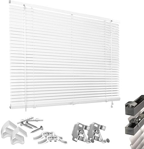 HUGG Klemmfix-Jalousien Fenster ohne Bohren, mit Klemmclips, Wand- und Deckenmontage, 40 x 130 cm, Weiß