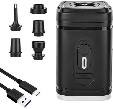 XTDMJ Portable Electric Pump for Inflatables & Deflating & LED Light with 5 Nozzles, 2400mAh Air Pump for Inflatables Rechargeable Air Mattress Pump for Pool Toys, Floats, Vacuum Bags