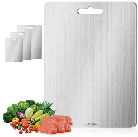 Edelstahl Schneidebrett, 3 Stück Titan Schneidebrett, Antibakterielles Doppelseitiges Edelstahl Cutting Board, Metall Küchenbrett für Fleisch, Gemüse, Brot, Leicht zu Reinigen, Langlebig, Hygienis