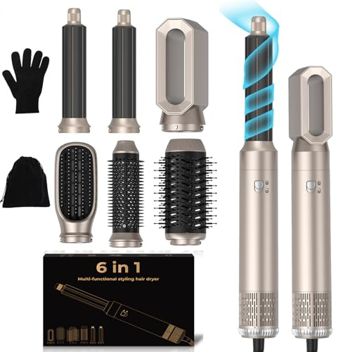Mogawave Air Styler Pro Seche Cheveux 6 en 1, 1000w Brosse Soufflante Hair Styler,Brosse de Sèche - Cheveux Multifonction,Pour Cheveux Bouclés et Lissés,Température Vitesse du vent Réglable