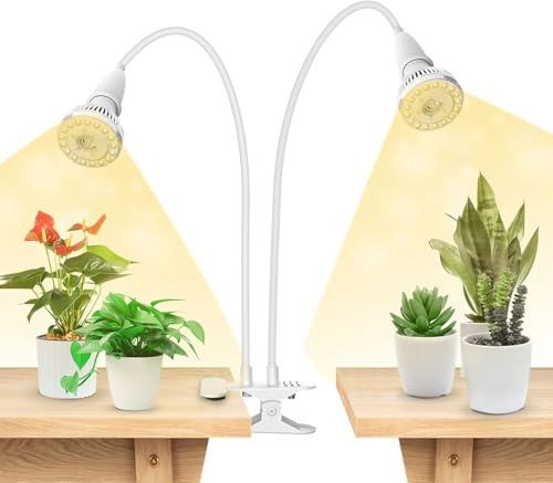 SANSI 2-Head LED Grow Lights for Indoor Plants Full Spectrum 20W, White | 300W Equiv. Plant Grow Lamp, Lifetime Free E27 Grow Bulb Replacement, Optical Lens for Seedlings Plant Growing