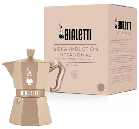Bialetti Moka Exclusive Octagonal Induction Espresso Maker, Aluminium and Steel, Desert Sand, Gas and Induction Compatible, Made in Italy