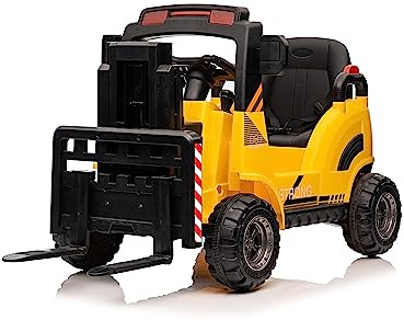 Garvee Carretilla Elevadora Eléctrica para Niños 12V 4.5Ah, Coche Infantil Montacargas con Techo y Motores Dobles, Vehículo De Juguete para Conducir Interior y Exterior, 100x51x53 cm, Amarillo