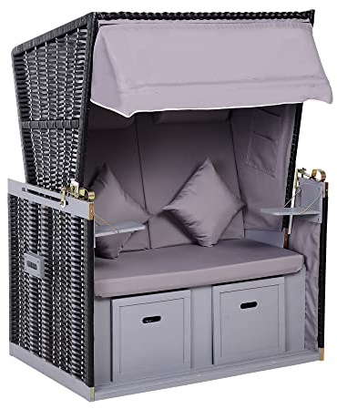 Strandkorb für 2 Personen mit neigbarer Rücklehne Grau 118 x 79 x 150cm, für Klettern, Kratzen, Spielen & Entspannen zu Hause– für Wohnung & kleines Zuhause