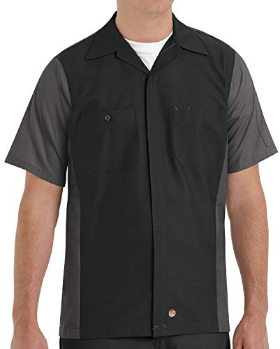 Red Kap Camisa de Manga Corta con Botones para Hombre, Negro/Carbón, XL