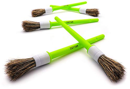 COTTAM Valet Detailing Brush Set for Car, Van, Motorbike & Bike Cleaning | Natural bristle with soft tapered tips, firm body reaches vents, grilles & alloys, applies wax on leather, 0.5in / 12mm size