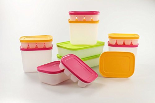TUPPERWARE Gefrier-Behälter 1,1L (4)+1L (2)+450ml+Eiswürfler mini (4) orange+pink
