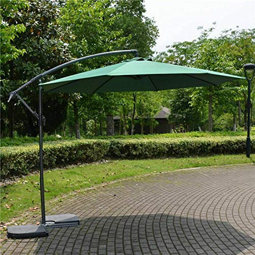 Green Bay 3m Banana Parasol - Crank Mechanism Sun Shade Canopy Cantilever Hanging Umbrella for Outdoor Garden Patio Summer Camping - Green
