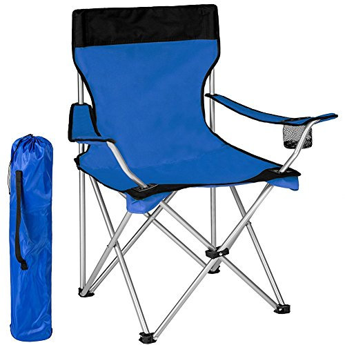 BAKAJI Camping Chaise avec Sac Camping Mer Plage Chaise en Plein Air Pêche en Acier Inoxydable et Polyester avec Porte Boîtier Boissons et Smartphones (Bleu)