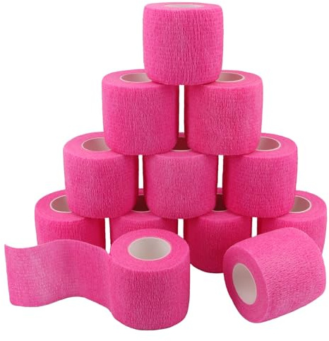 12 Rotoli Benda Elastica Bendaggio Adesiva Salvapelle Sport Nastro 5cm 4,5m | Bendaggio Coesivo Salvapelle Fasciature per Sport, Primo Soccorso, Mani, Piedi, Ginocchia, Vet Wrap per Cani e Cavalli Rosa